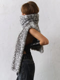 High Neck Animal Deer Print Faux Fur Vest Female Sleeveless Asymmetrical Hem Cape Coat Casual Fashion Women's Outfits 2026 New