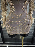 Sparkly Rhinestone Sequins Sexy Strapless Mesh See Through Mini Dress Women Eveing Party Birthday Nightclub Singer Stage Costume