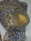 Women Sparkly Diamonds Mesh See Through Bodycon Dress Evening Birthday Party Sexy Nightclub Bar Stage Costume