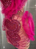 Women Sexy Sparkly Rhinestone Strapless Mesh See Through Mini Dress Eveing Party Birthday Singer DJ Nightclub Bar Stage Costume