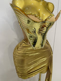 Sparkly Gold Sequin Sexy Top Two Pieces Set 2025 Women Celebrate Party Birthday NightClub Performance Dancer Show Stage Outfit