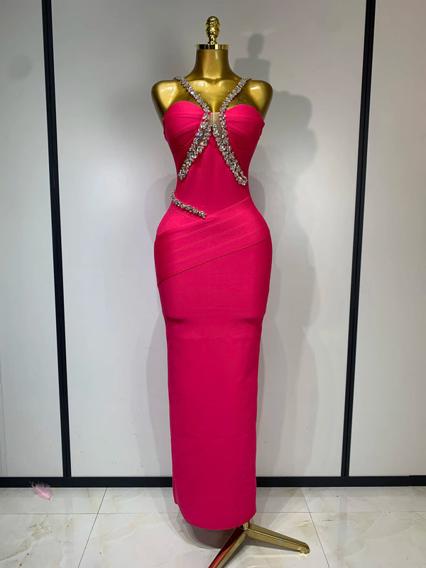 Women Sexy Sleeveless Luxury Rhinestone Maxi Long Bodycon Bandage Dressed Birthday Party Elegant Knitted Bodycon Clothing