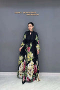 Printed Dress For Women Fashion O-neck Draped Lace Up Waist A-line Casual Vestido Robe Female Autumn