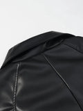 Black Slimming Leather Jacket for Women Lapel Long Sleeve Patchwork Double Breasted Fashionable Coat Female Autumn