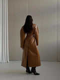 Plain Faux Leather Trench Coat Women V Neck Waist Lace Up Long Full Sleeve Back Split Jacket Winter Street Fashion Outfits 2026