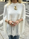 Minimalist Tassel Women Sweaters Round Neck Sleeveless Elegant Loose Sweater for Party Social Occasion Fashion New
