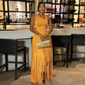 2026 New Women Birthday Party Dress Summer Slim Elegant Sleeveless Skew Collar Tassel Long Dresses Street Vintage Dress