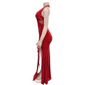 Sexy Halter Backless Velvet Dress Women Lace Up High Side Split Bodycon Maxi Evening Night Club Party Long Dresses Vestidos
