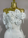Women Elegant 3D Beaded Flower Strapless Mini Bodycon Bandage Dress Luxury Formal Party Prom Gown Birthday Wedding Guest Dresse