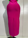 Luxury Celebrity Evening Party Birthday Dresses Women Sexy Green Feather Strapless Color Block Plaid Bodycon Midi Bandage Dress