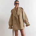 Women's Double Breasted Trench Coat Lapel Waist-Cinching Lace Up Mid Length Windbreaker Jacket Autumn Casual Street Coat