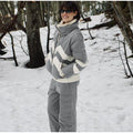 Women Color Block Spliced Ski Set Fleece Lined Stand Collar Zip Jacket Multi‑Pocket Wide Leg Trousers 2026 Winter Fashion Outfit