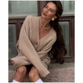 Elegant Women Knit Skirt Set Lady V Neck Button Pocket Cardigan And Mini Skirt 2 Piece Outfit Soft Fuzzy Sweater Matching Suit