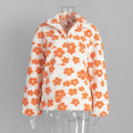 Fashion Floral Faux Lambswool Sweatshirt Women's Casual Zipper Pocket Loose Pullover Sweatshirt Autumn Festive Clothing