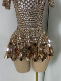 Sexy Women Short Sleeve Sparkly Sequins Stage Dress Luxury Evening Party Nightclub Performance Costume Stage Wear