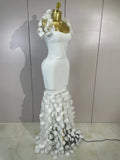 Women Elegant Flower Lace-Edged Sleeveless Bodycon Long Bandage Dress Sexy Evening Party Birthday Prom Formal Wedding Guest Gown