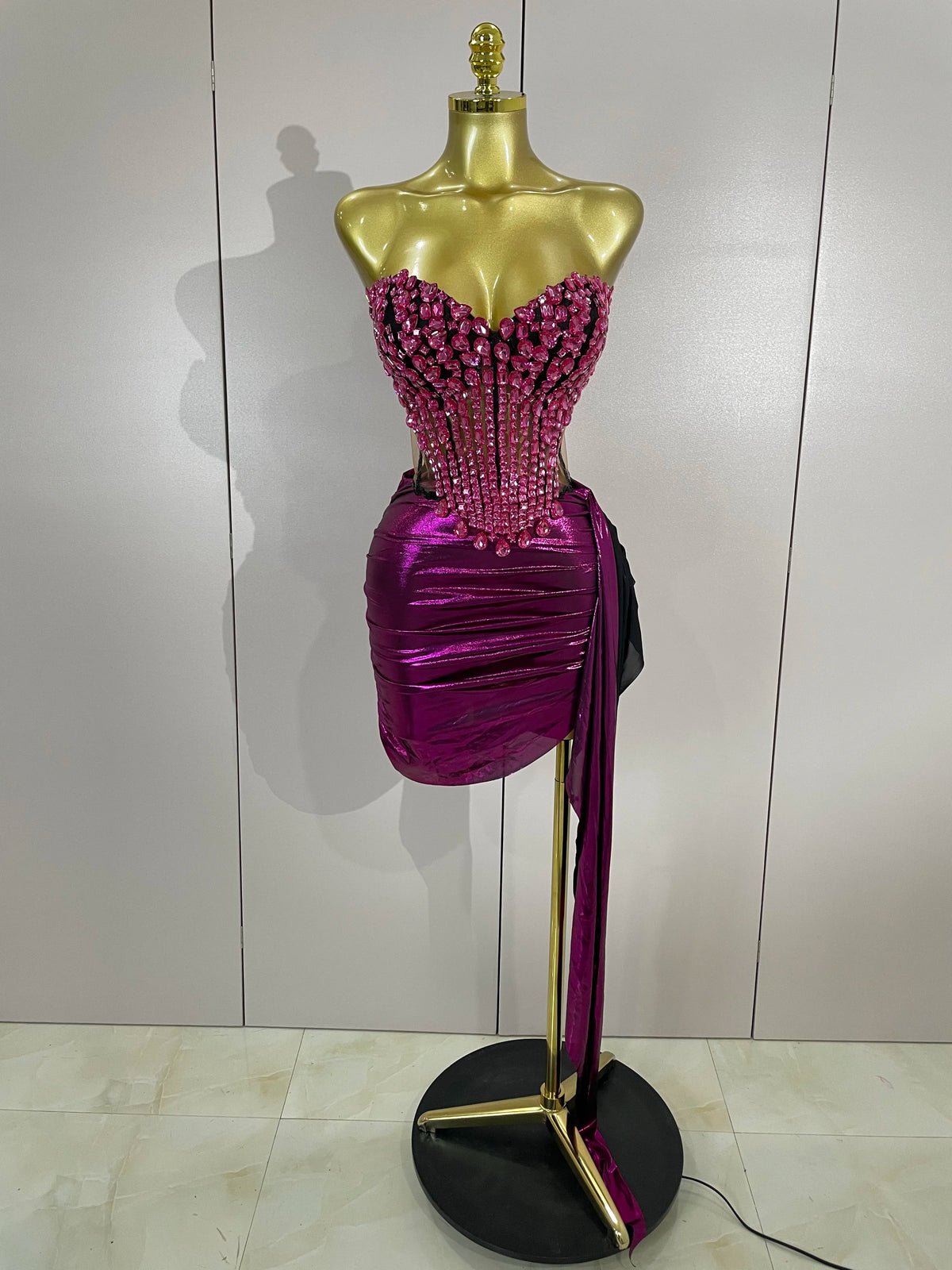 Women Party Celebration Sexy Stage Nightclub Outfit Sparkly Diamonds Crystals Mesh Short Two Pieces Set Luxury Birthday Dress
