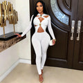 Sexy Hollow Out Jumpsuits Woman Trend Metal Buckle Decoration Full Sleeve Skinny Peach Hip Party Club Street Overalls