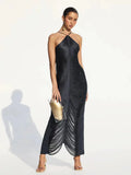 Solid Slimming Sexy Long Dresses for Women Halter Sleeveless High Waist Temperament Dress Female New