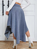 Women Denim Skirt High Waist Button Irregular Asymmetric Hem Flared Baggy European Elegant Daily Chic Summer