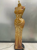 Luxury Shiny Mirror Rhinestones Hollowed-out Long Dress 2026Women Celebrity Evening Party Catwalk Prom Stage Photo Shoot Dresses