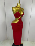 Women Sexy Halter Hollow Out Sleeveless Black Red Bodycon Long Bandage Dress Celebate Prom Elegant Luxury Birthday Club Dress
