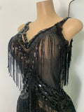 Sparkly Diamonds Sequins Fringes Luxury Jumpsuit Gold Sleeveless Mesh Performance Dance Costume Nightclub Singer Stage Rompers