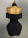 Luxury Celebrity Evening Club Elegant Party Gowns Women New Sexy Off Shoulder White 3D Flower Black Mini Bodycon Bandage Dress