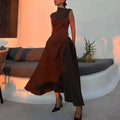 Solid Minimalist Slimming Dresses for Women O Neck Sleeveless High Waist Temperament Dress Female New