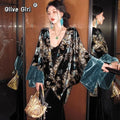 Gold Velvet Embroidery Contrasting Coat High-end Jacket Elegant Blue Gold+patchwork Dress for Women's Clothing Spring Autumn
