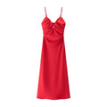 Solid Slimming Spliced Folds Dresses for Women V Neck Sleeveless High Waist Minimlist Suspender Dress Female