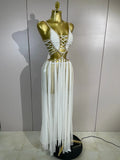 Women Vacation Beach Style Celebrate Birthday Party Outfit Sexy White Halter Sequined Hollow Out Transparency Long Maxi Dress