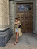 Lapel Collar Loose Mid Length Trench Coat Long Sleeve Single-breasted Striped Lining Coats Women Autumn Casual Commute Wear New