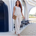 Detachable Lace Trim Vest Wide Leg Pant Set Sleeveless Crew Neck  2026 Autumn City Leisure Lady Women Elegant Minimal  Outfit