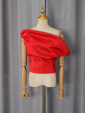 American Hot Girl Style Solid Tank Tops for Women Diagonal Collar Off One Shoulder Slimming Streetwear Vest Female Summer