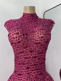 Luxury Crystal Diamonds Long Party Dress Sexy Mesh Sleeveless See Through Evening Prom Birthday Women's Clothing Singer Wear
