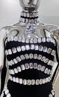 Sparkly Big Crystal Women Sexy Strapless Bodycon Mini Bandage Dress Necklace Celebrate Nightclub Party Photo Shoot Wear