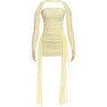 Sexy See Through Dress+Shawl Women Ruched Side Ribbon Coquette Skinny Midnight Clubwear Summer Vacation Party Bodycon