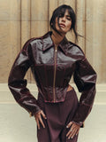 Women's Chic Faux Leather Jacket Fashion Lapel Zipper Irregular Hem Waist Cropped Pu Coat Lady 2026 Spring Chic Street Outerwear