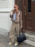 Leopard Print Faux Fur Short Jacket For Women Crew Neck Button Front Plush Thick Warm Loose Trendy New Lady Streetwear Outer Top