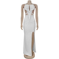 New Women's Hemp Rope Maxi Dress Sexy Criss Cross Cut-Out Halter Neck Backless High Slit Party Dresses Birthday Outfits