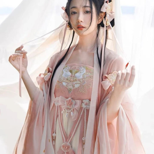 Olive Girl Pink Embroidered Fairy Dress for Ren Faire 2026 Garden Wedding Fairycore Photoshoot Everyday Wear S-L XS-3XL Plus Size Embroidered Flowing Sleeve Romantic Editorial Not Costume Fairy Dress Cottagecore Dress Chinese Heritage Fashion Women