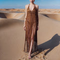 2026 White Black Women Turtleneck Long Tassel Sexy Perspective Design Maxi Dress Fashion Club Beach Vacation Party Dress