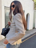Fashion Lace Hem Peplum Suit Jacket Women V-neck Stand Collar Single Breasted Slim Fit Coat 2026 Vintage Office Casual Outerwear