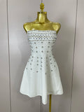 Sexy Sleeveless A Line Bandage Mini Dress Women Luxury Diamonds Birthday Party Gowns Evening Celebrity Club Show Wear Vestido