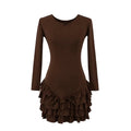 Solid Slimming Spliced Bows Dresses for Women Round Neck Long Sleeves Patchwork Ruffles Fold Dress Female Clothing