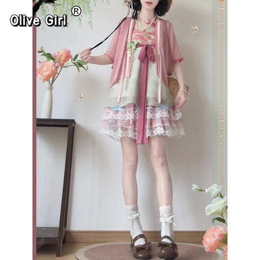 Olive Girl Red Embroidered Hanfu Dress for Ren Faire 2026 Garden Wedding Fairycore Photoshoot Everyday Wear S-L XS-3XL Plus Size Hand Embroidered Dramatic Silhouette Romantic Cottagecore Garden Party Editorial Not Costume Chinese Heritage Fashion Women