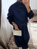 Solid Spliced Buttons Two Piece Set Female Stand Collar Long Sleeve Top Retro Chinese Women's Trousers Sets Fashion
