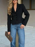 Black Loose Spliced Buttons Chic Jackets for Women Lapel Long Sleeve Commute Basics Jacket Female Summer Fashion