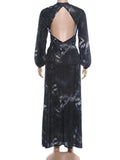 Tiger Stripe Print Long Dress Woman Autumn Trend Deep V-Neck Backless Lantern Sleeve Beach Party Elegant Vestidos